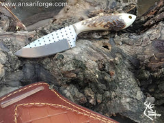 Antler handle knife with farrier rasp steel full tang blade on sale.