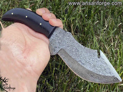 Rain drop Damascus Hunting knife with gut hook