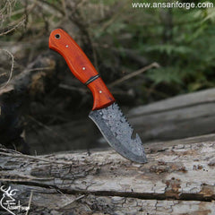 Damascus steel best hunting knife gut hook and leather sheath
