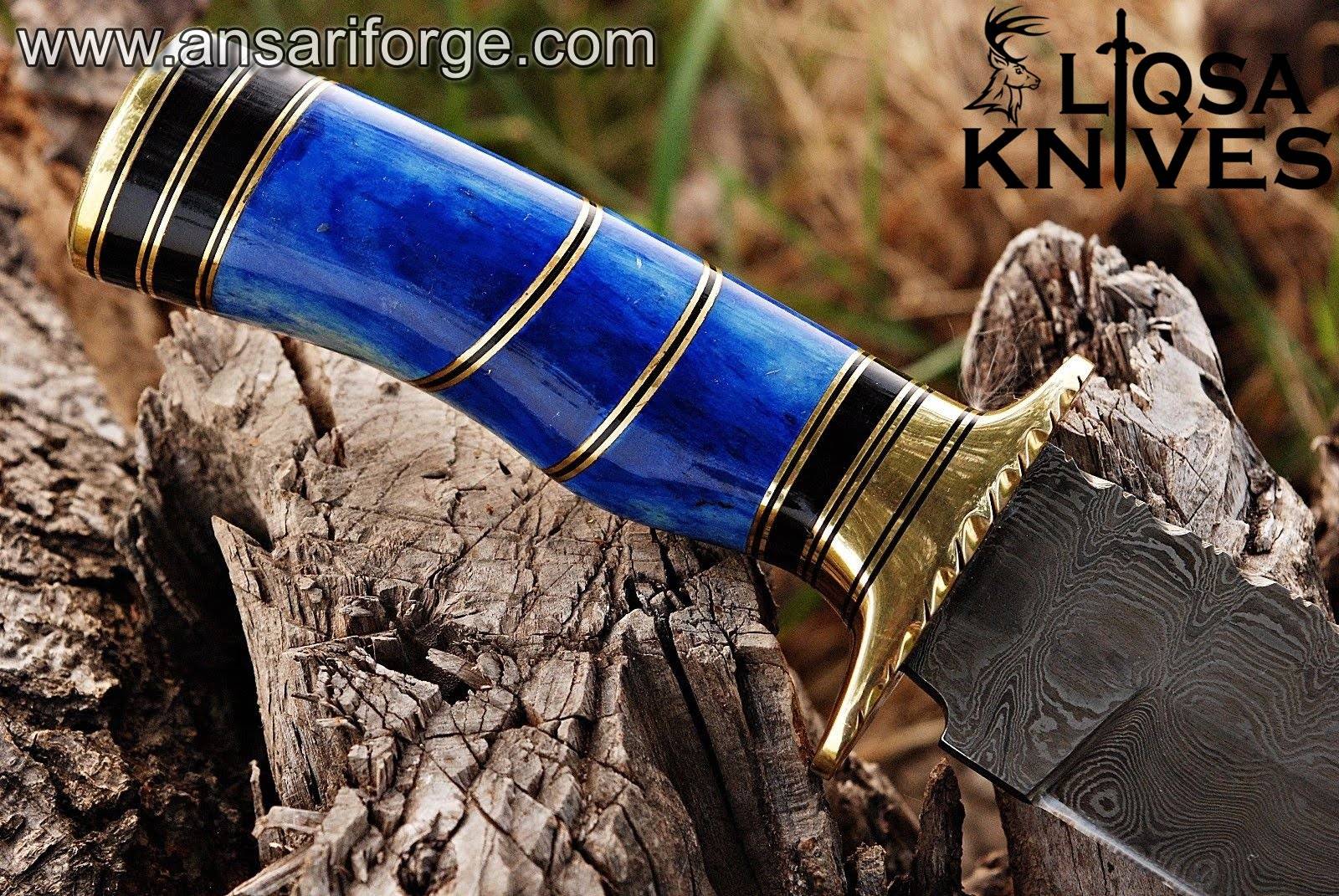 Bone handle & bronze hilt of Damascus knife.