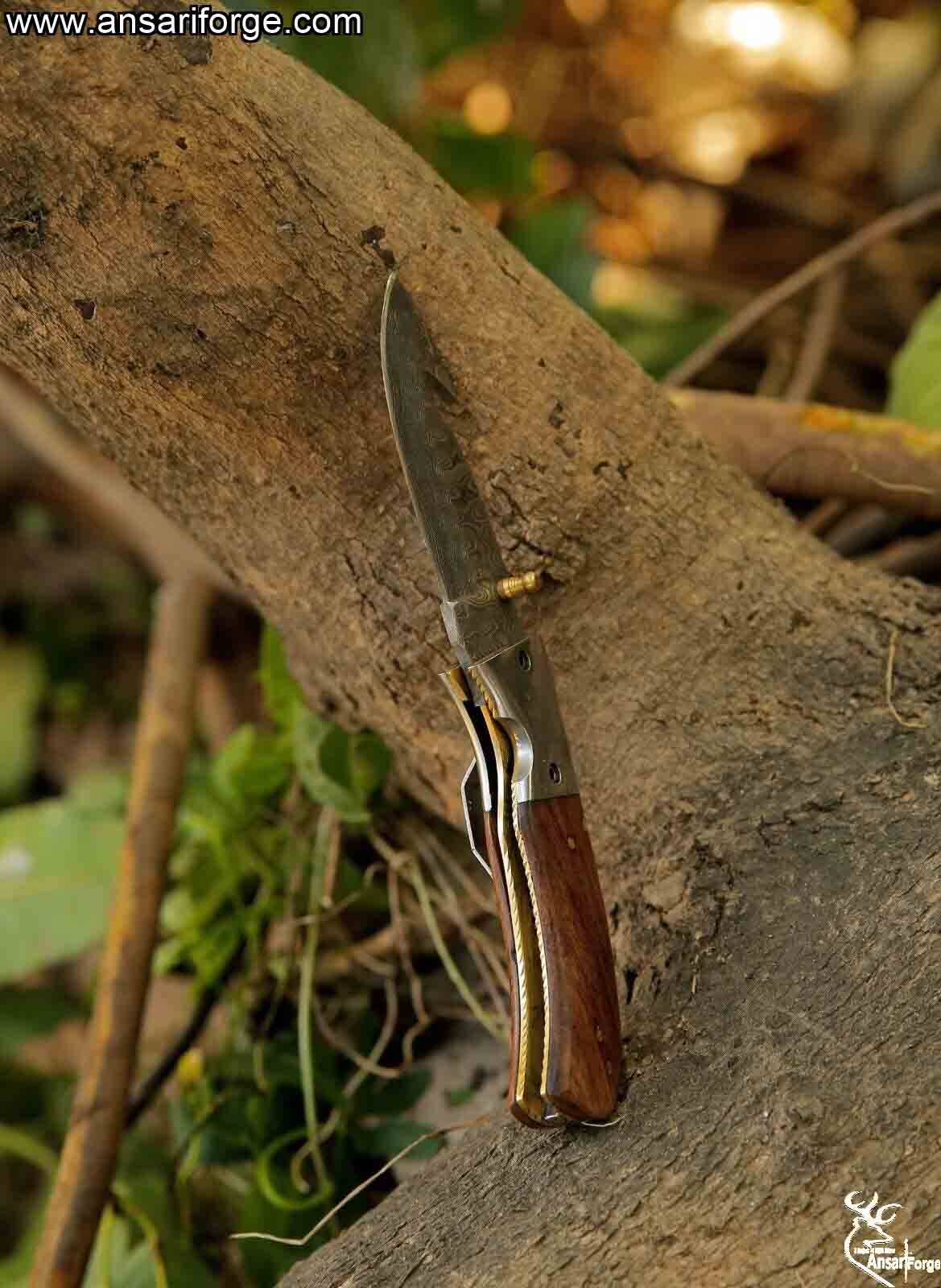 Damascus steel folding displayed its liner lock mechanism & pocket clip belt carry.