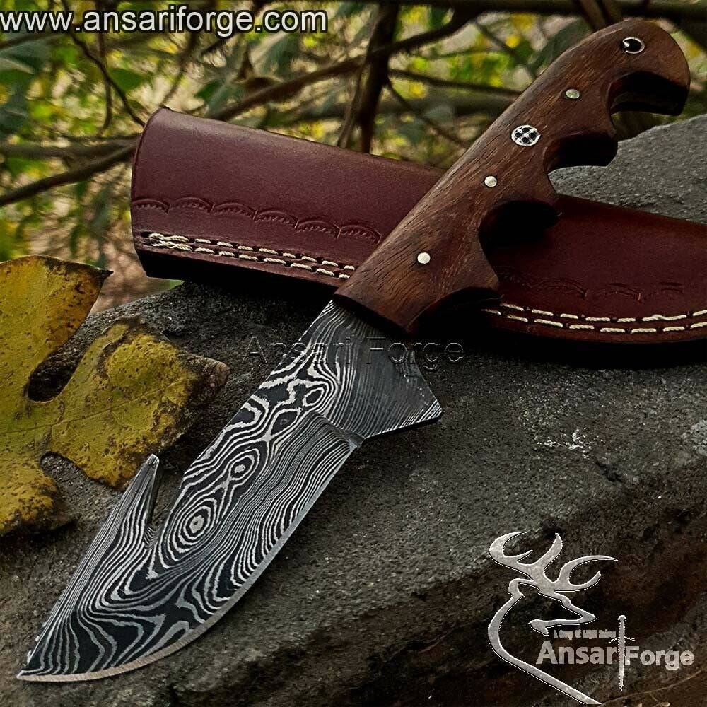 Custom Handmade Damascus Hunting Knife Gut hook Skinner Knife