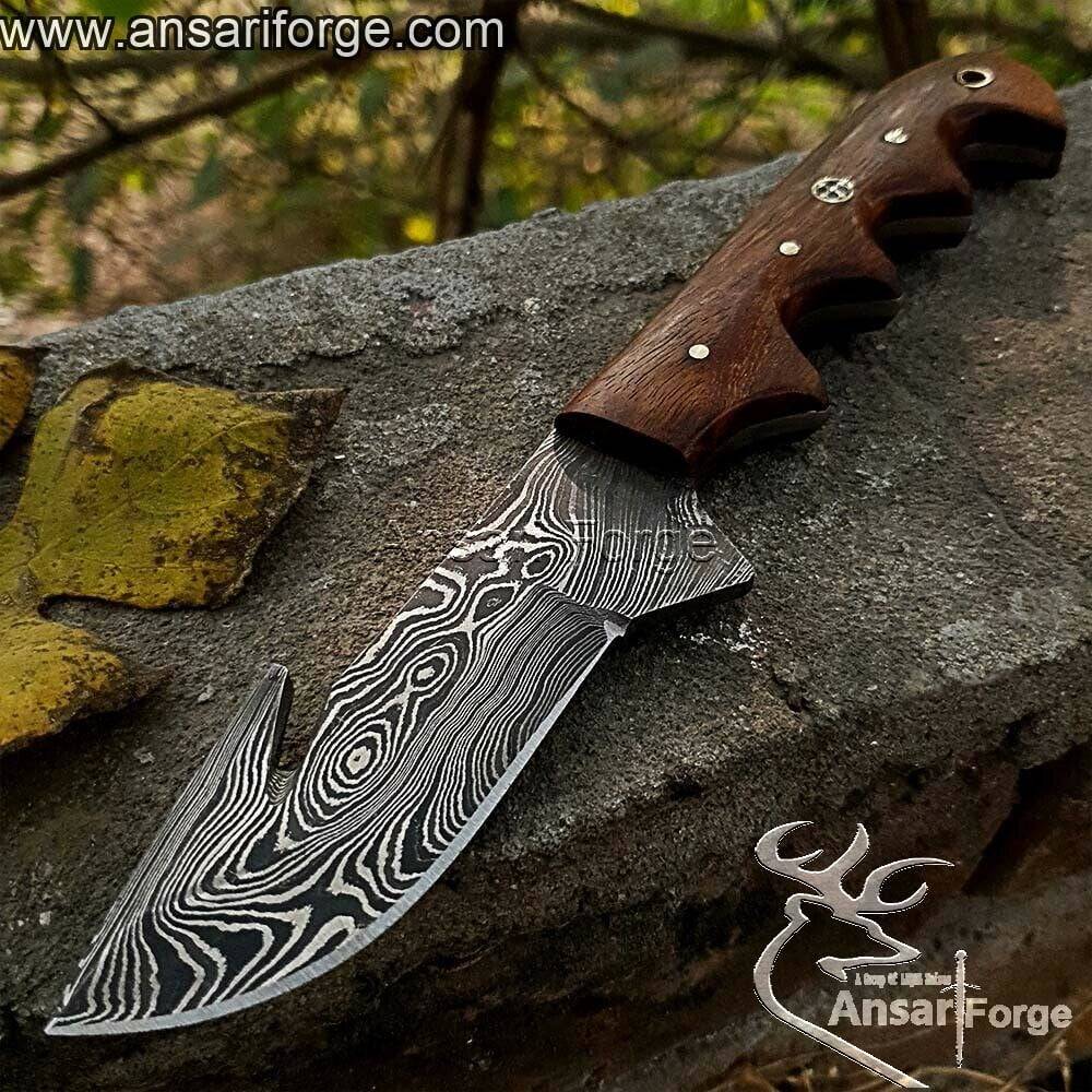 Custom Handmade Damascus Hunting Knife Gut hook Skinner Knife