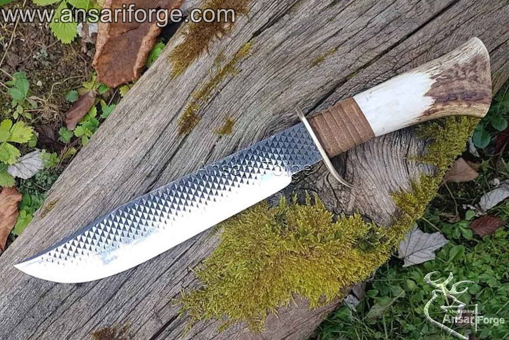 Hoof Rasp Cowboy Bowie knife With Stag Handle And Leather Sheath.