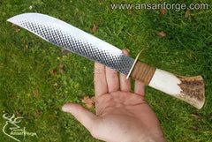 Cowboy Bowie Knife with hoof rasp steel blade and stag antler handle.