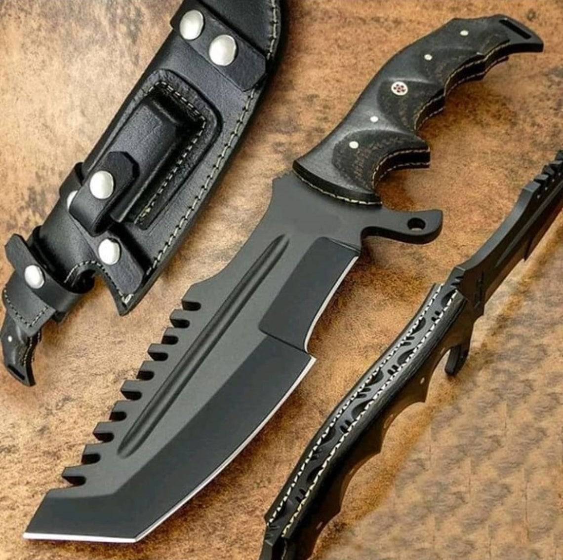 Custom Tracker Knife by Ansari Forge - Hand-forged 1095 Steel, Tanto Tip, Micarta Handle.