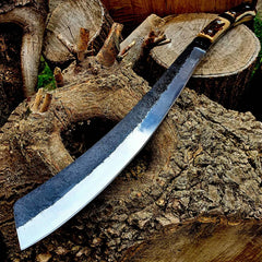 handmade carbon steel machete knife long survival camping knife stag horn handle