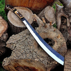 handmade carbon steel machete knife long survival camping knife stag horn handle