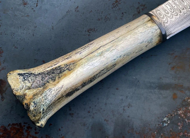 Bone handle Damascus steel seax knife