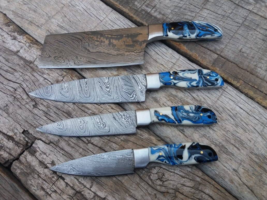 Professional Damascus Chef Knife Set 4 kitchen Knives With Case / Roll bag