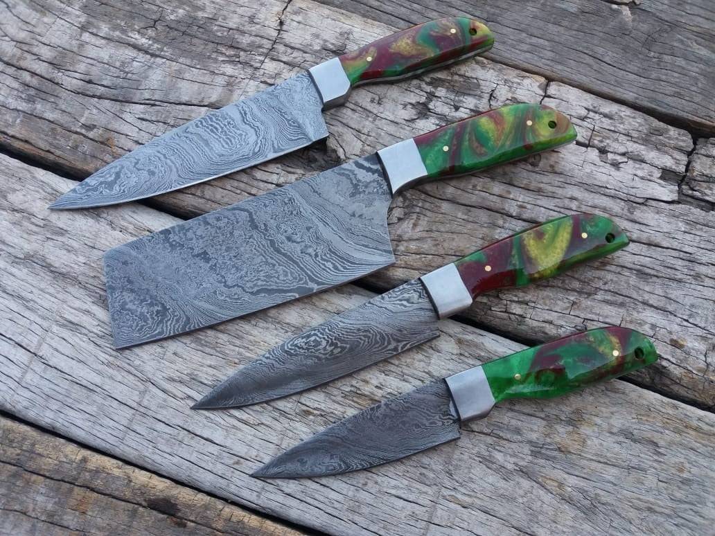 Best professional Damascus chef knife set with roll bag case.