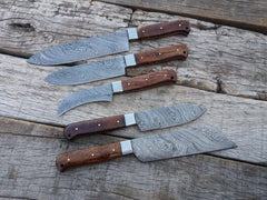 Chef's knives set special sale Damascus steel and wood handles