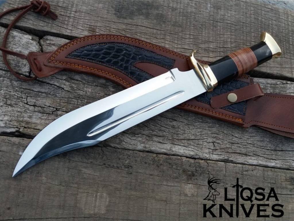 crocodile dundee knife - The big Bowie Knife with leather stacked handle.