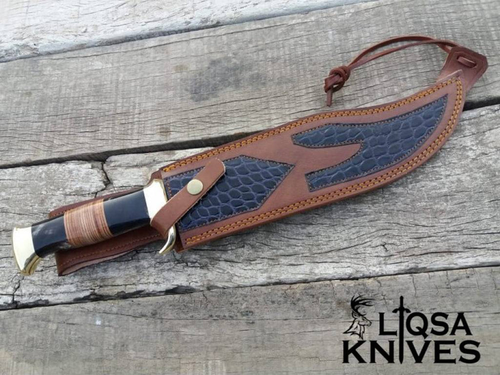 crocodile dundee knife in handmade leather sheath.