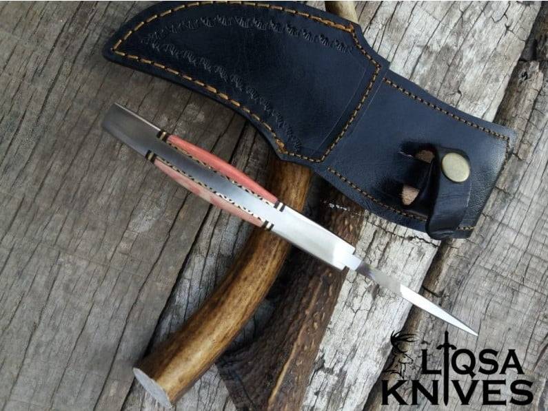 custom handmade fixed blade d2 steel finger hole hunting knife