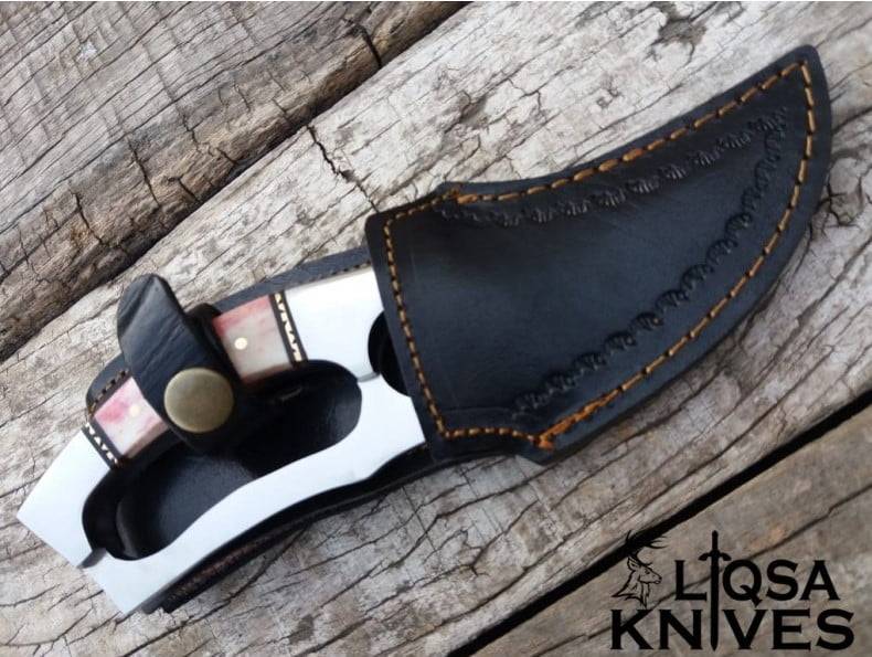 custom handmade fixed blade d2 steel finger hole hunting knife
