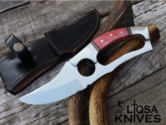 custom handmade fixed blade d2 steel finger hole hunting knife