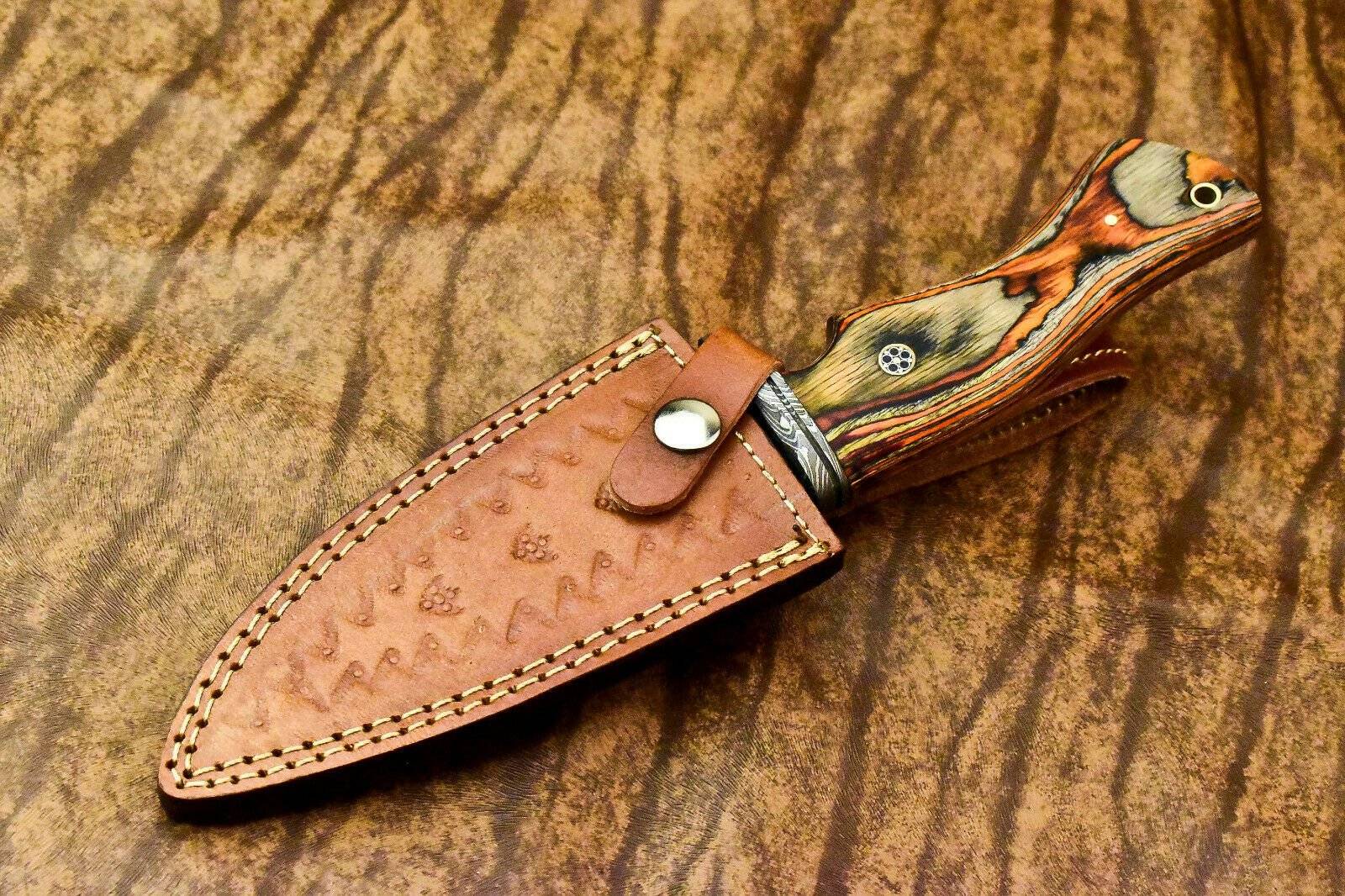 Damascus steel handmade hunting knife Brown pakka wood handle