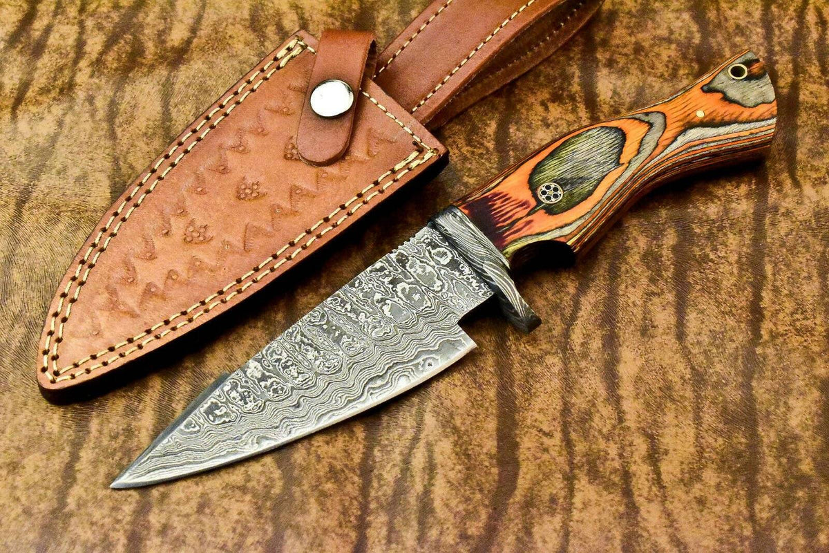 Damascus steel handmade hunting knife Brown pakka wood handle