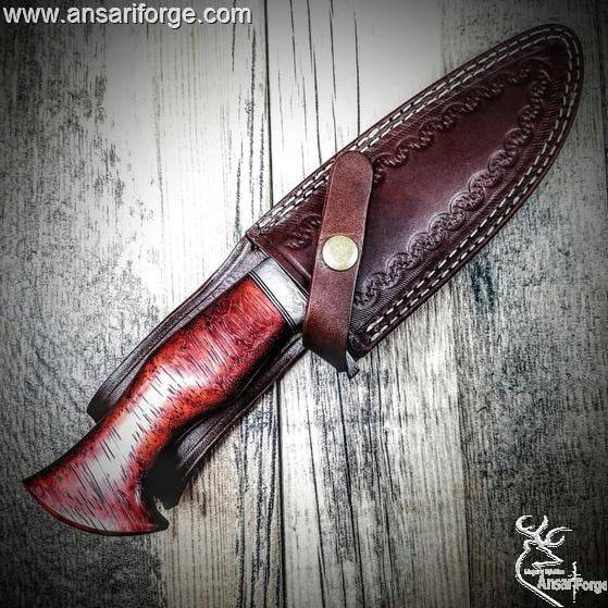 Custom made real forged feather damascus knife for hunting , Skinning