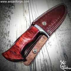 Custom made real forged feather damascus knife for hunting , Skinning