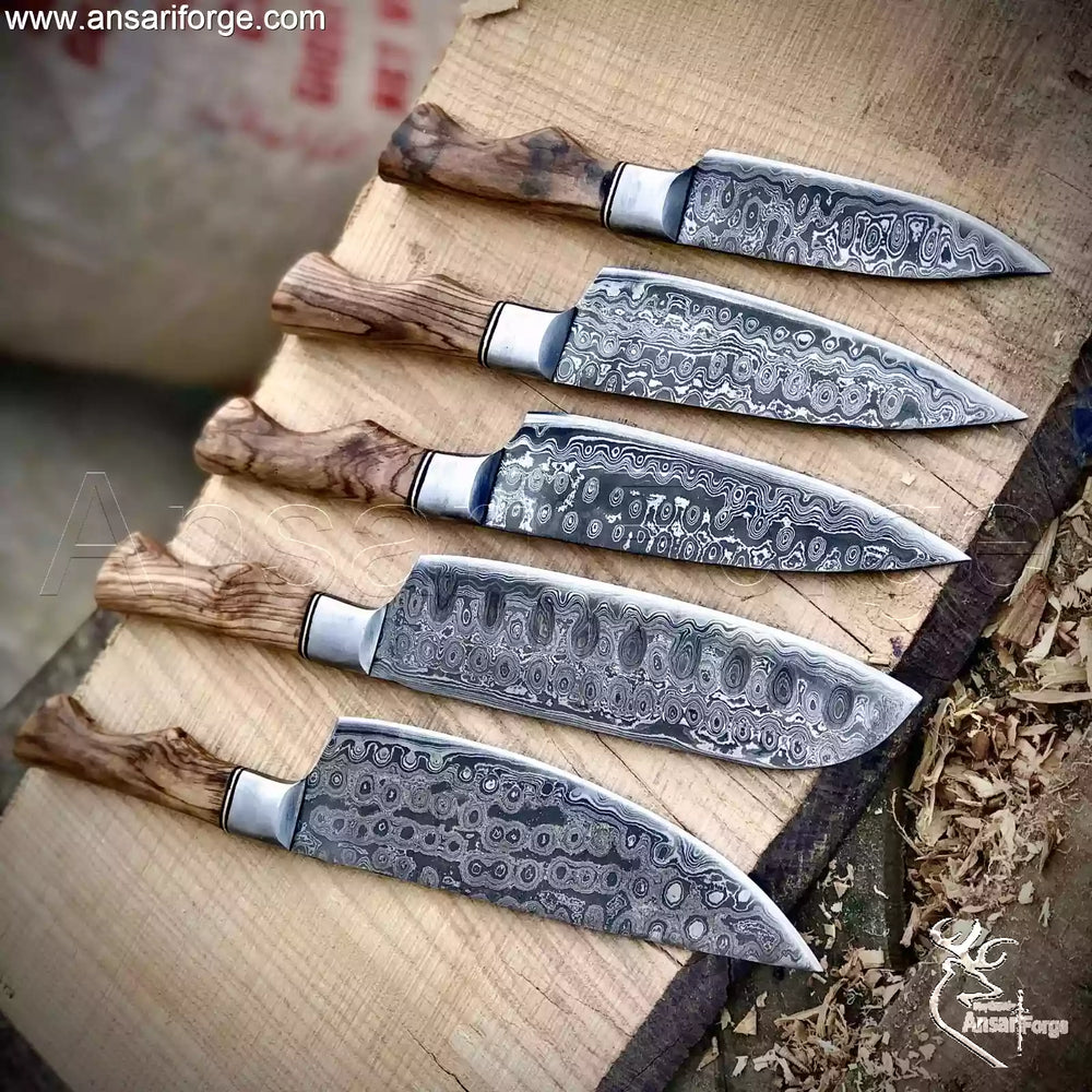 Professional chef knife set with case – 5 piece hand forged Damascus kitchen knives