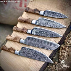 Professional chef knife set with case – 5 piece hand forged Damascus kitchen knives