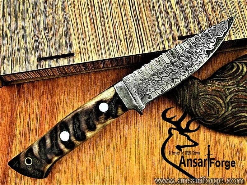Hand forge Damascus steel hunting knife