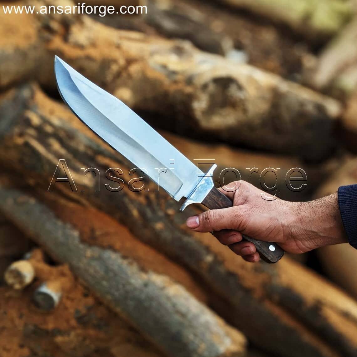Red Dead Redemption 2 Bowie Knife being used to chop firewood on a campsite, sparks flying from the blade.