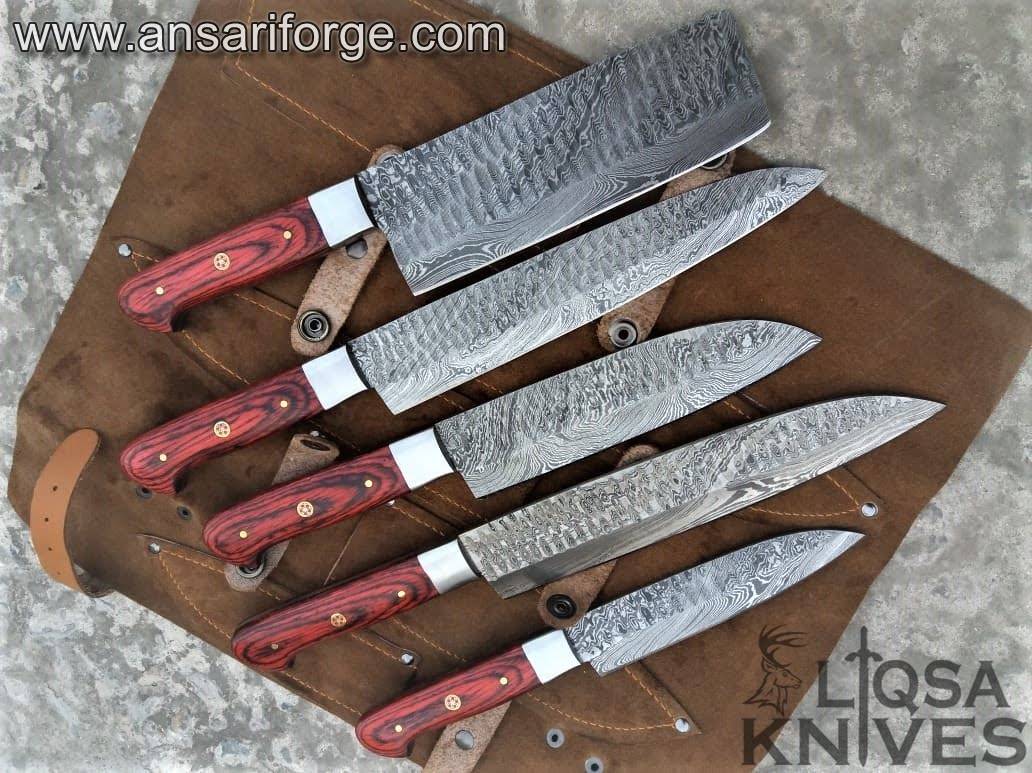 Professional Chef Knife Set of 5 Japanese Damascus Steel kitchen knives With Case / Roll bag