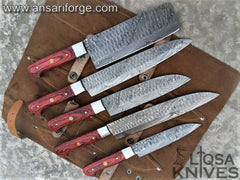 Professional Chef Knife Set of 5 Japanese Damascus Steel kitchen knives With Case / Roll bag