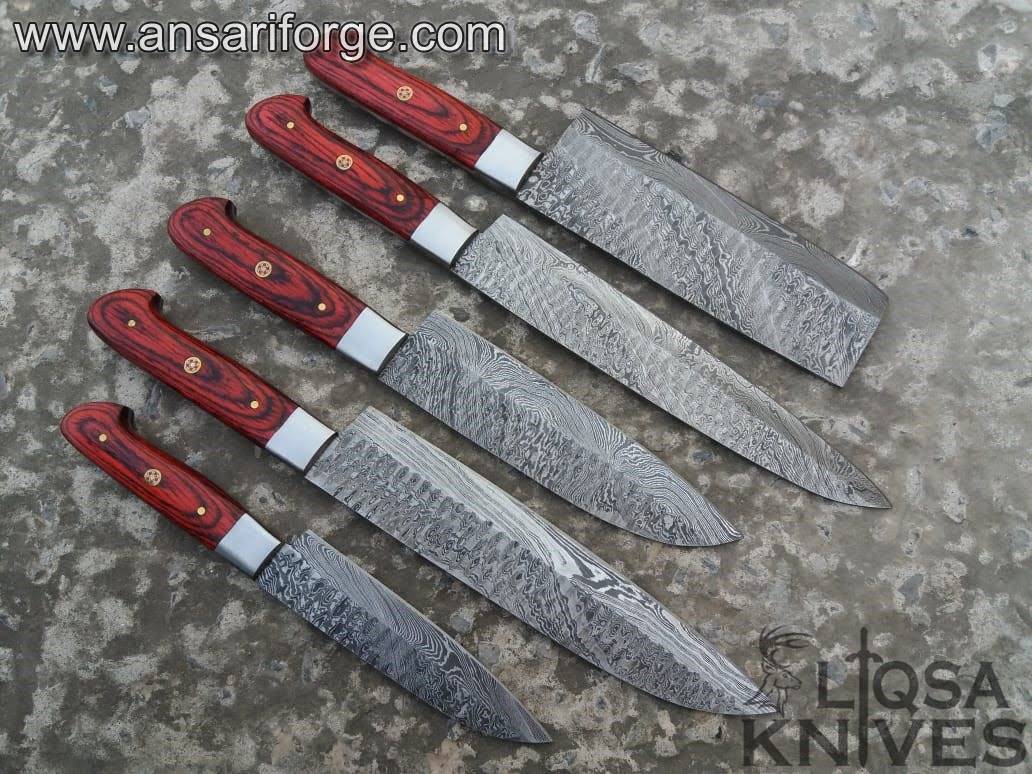 Professional Chef Knife Set of 5 Japanese Damascus Steel kitchen knives With Case / Roll bag
