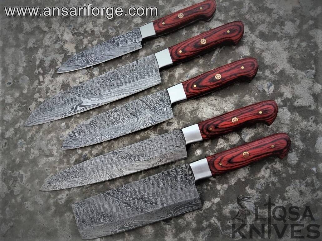 Professional Chef Knife Set of 5 Japanese Damascus Steel kitchen knives With Case / Roll bag