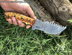 Bone handle Damascus Tracker hunting knife - Black Friday Sale