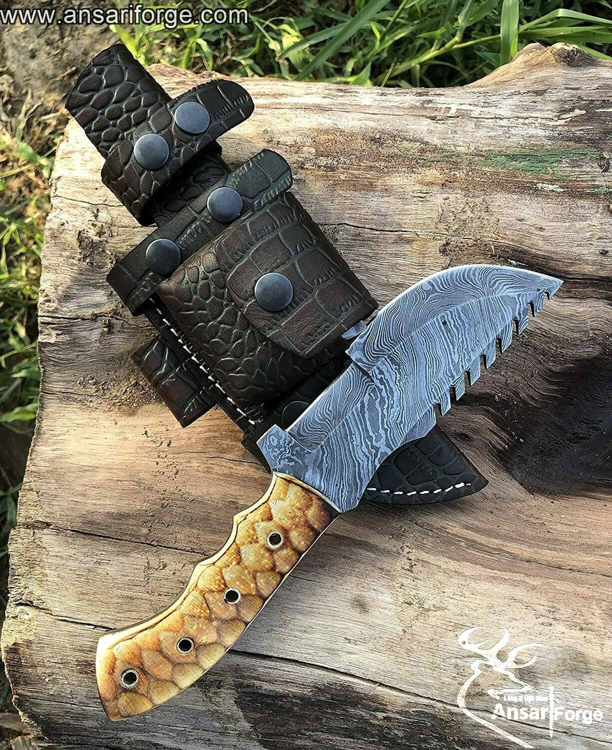 Bone handle Damascus Tracker hunting knife - Black Friday Sale