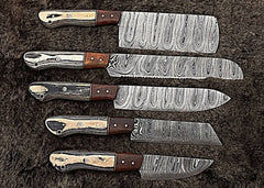 Damascus steel handmade kitchen knives set 5 pcs chef knife set