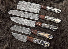 Damascus steel handmade kitchen knives set 5 pcs chef knife set