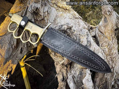 US 1918 Forged Damascus Steel Custom Made Tactical Army Knife With Leather Sheath
