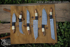 Damascus steel chef knife set of 6 kitchen knives & roll bag