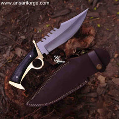Walking Dead Knife: Handcrafted D2 Steel Bowie with Finger Hole & Leather Sheath