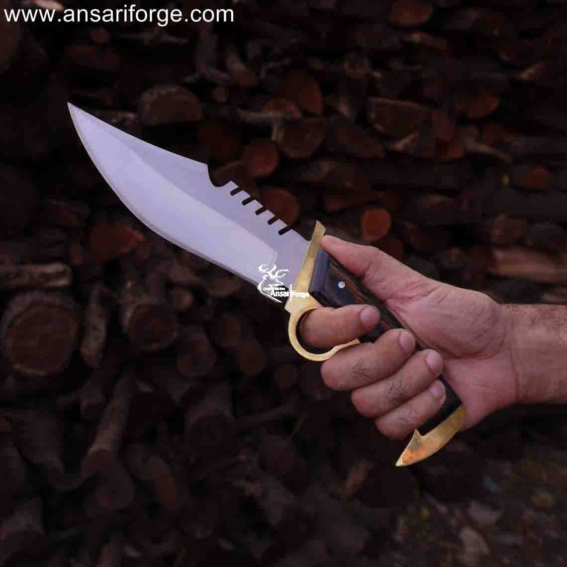 Walking Dead Knife: Handcrafted D2 Steel Bowie with Finger Hole & Leather Sheath