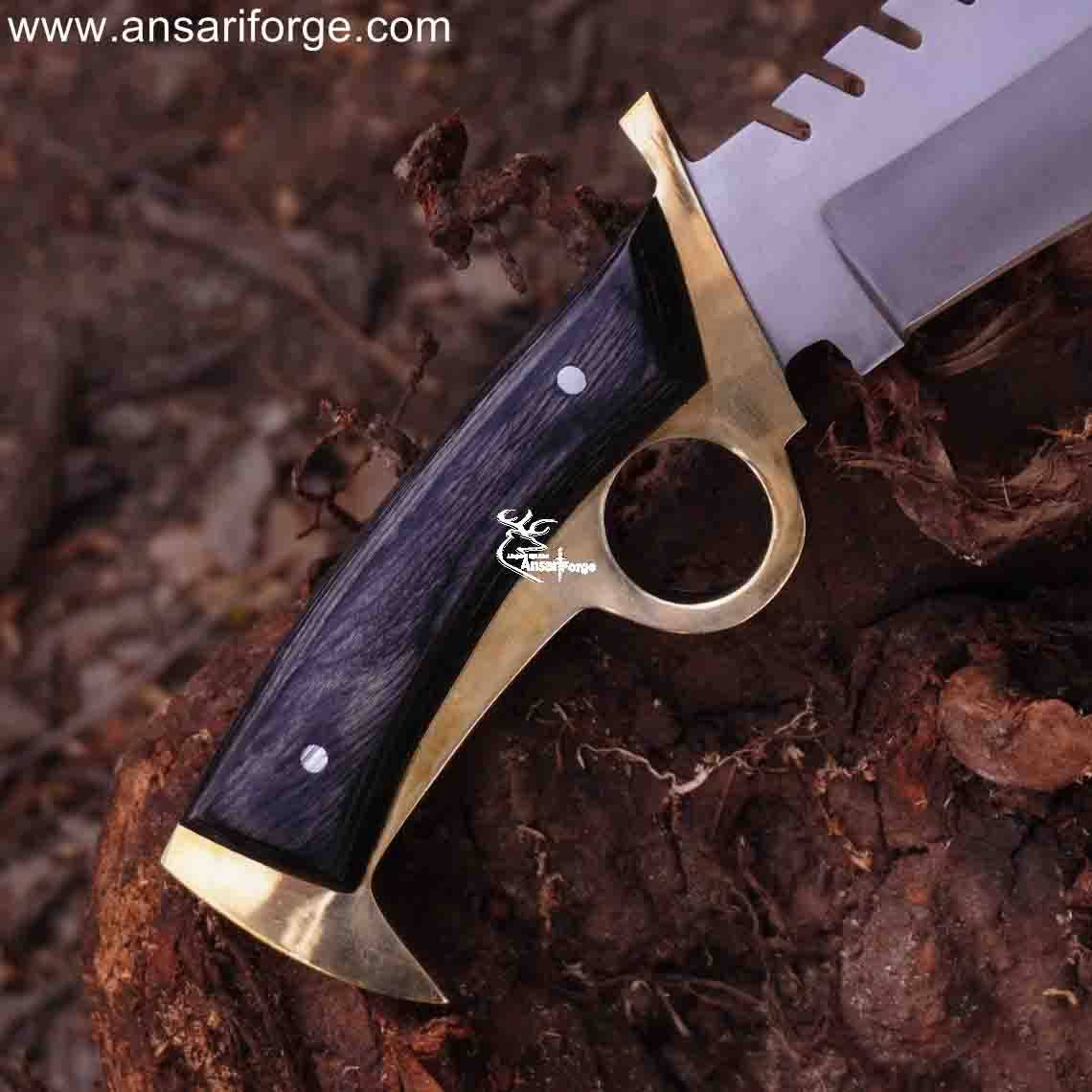 Walking Dead Knife: Handcrafted D2 Steel Bowie with Finger Hole & Leather Sheath