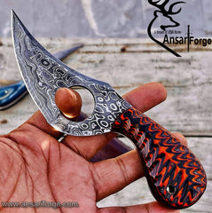 Damascus steel handmade Skinner Knife finger hole grip