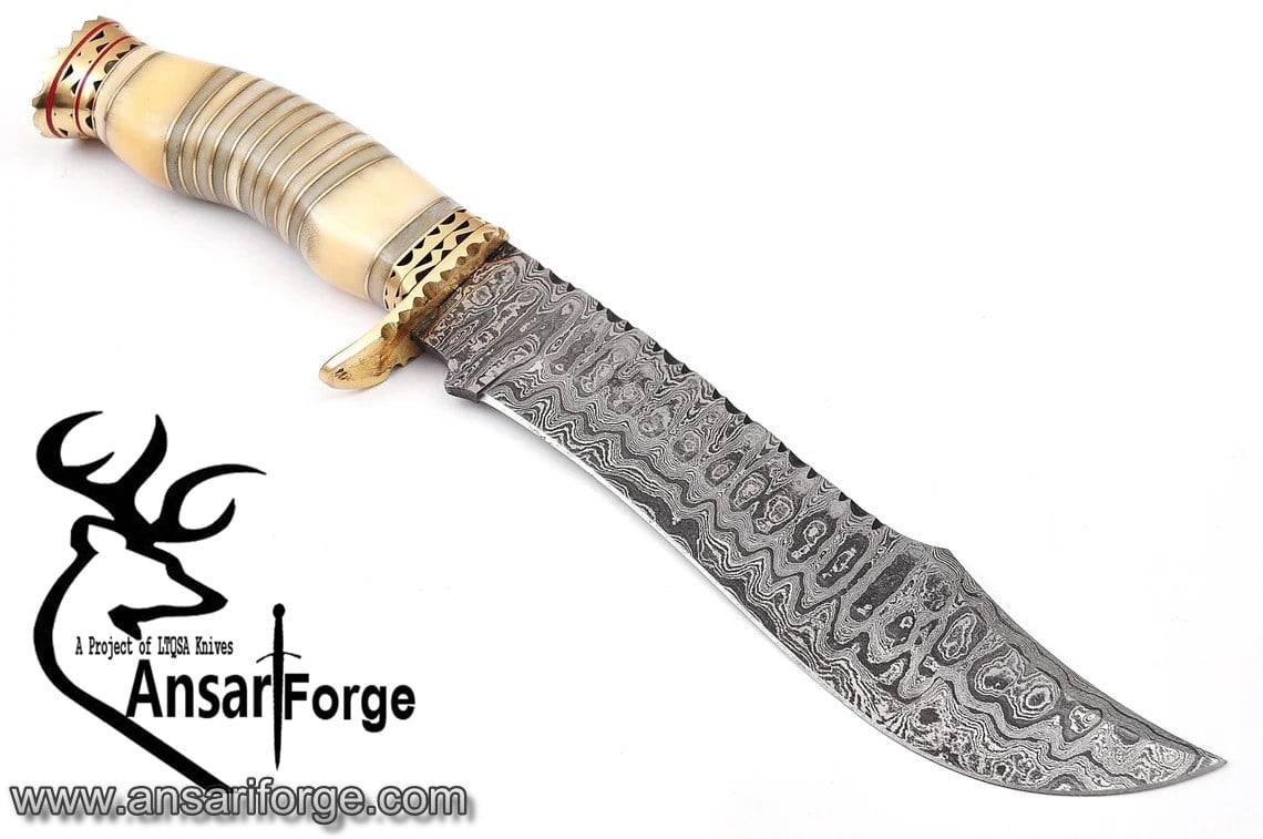 Damascus steel fancy hunting Bowie knife camel bone handle