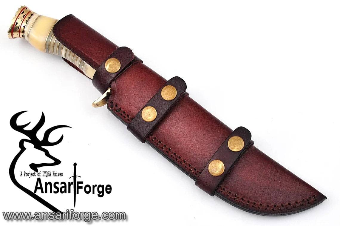 Damascus steel fancy hunting Bowie knife camel bone handle