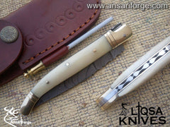 Bone Stock Laguiole Pocket Knife Damascus blade – Brass Bolsters