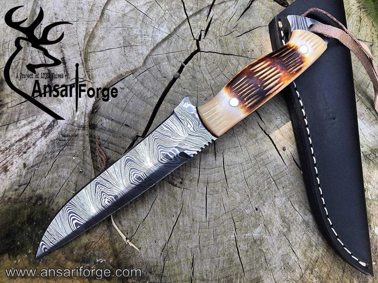 Damascus steel handmade full tang hunting knife bone handle