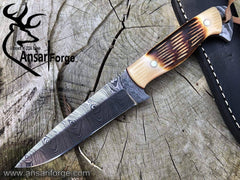 Damascus steel handmade full tang hunting knife bone handle