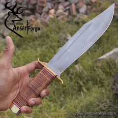 Handmade Western Bowie Knife with Leather Stacked Handle.