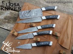 5-Piece Damascus Kitchen Knife Set, 276Layer Damascus Steel Forged Blade,Professional Chef Knife Set with Roll bag